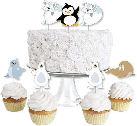 Big Dot of Happiness Arctic Polar Animals - Dessert Cupcake Toppers - Winter Baby Shower or Birthday Party Clear Treat Picks - Set of 24