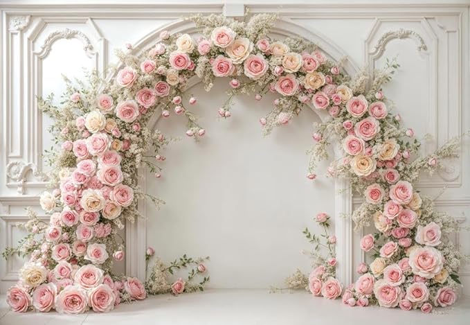 Kate 7×5ft (2.2×1.5m) White Plaster Line Wall Backdrop Photography Arched Flower Door Indoor Birthday Girl Party Party Wedding Maternal Portrait Background Photography Studio Props Photos Videos