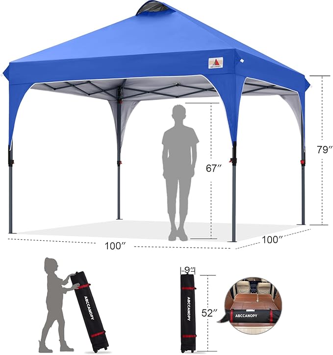 ABCCANOPY Outdoor Pop up Canopy Tent, 8x8 Instant Portable Canopy for Camping, Beach, Backyard, Sapphire Blue