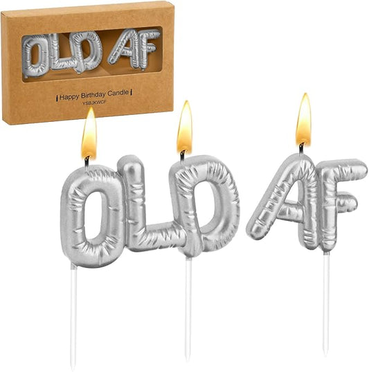 Old AF Birthday Candles – 9 Colors Funny Cake Candles w/Stable Base for Milestone Birthdays, Retirement Parties & 50th 60th 70th Celebrations(Silver)