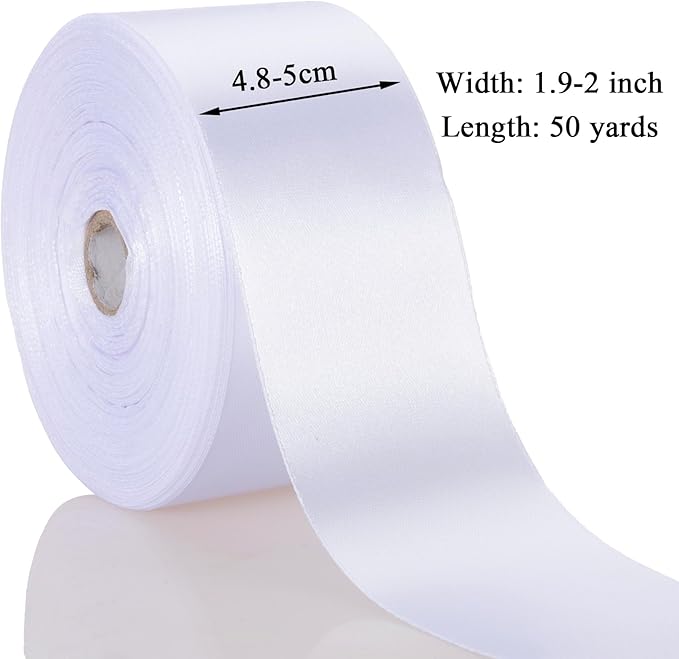 YASEO 2 Inch White Solid Satin Ribbon, 50 Yards Craft Fabric Ribbon for Gift Wrapping Floral Bouquets Wedding Party Decoration