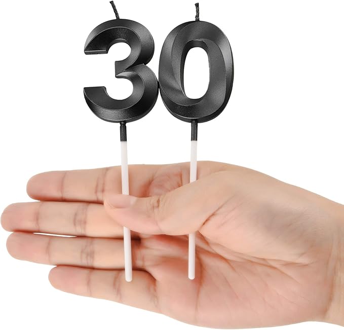 BBTO 30th Birthday Candles Number Candles Cake Topper Decoration for Birthday Wedding Anniversary Celebration Supplies(Black)