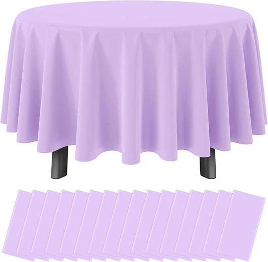 Ragnhild 16 Pack Lavender Plastic Tablecloths for Round Tables, Premium Decorative Light Purple Disposable Table Cloths for Parties, Round Party Table Cover for Birthday Wedding Baby Shower, 84 Inch