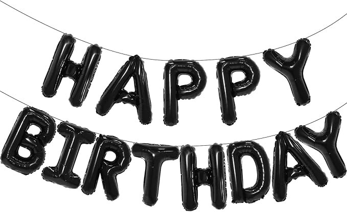 Black Happy Birthday Balloon Banner, 16 Inch Foil Mylar Happy Birthday Balloons Letters, Reusable Happy Birthday Sign, Black Birthday Decorations for Women, Men, Boys and Girls