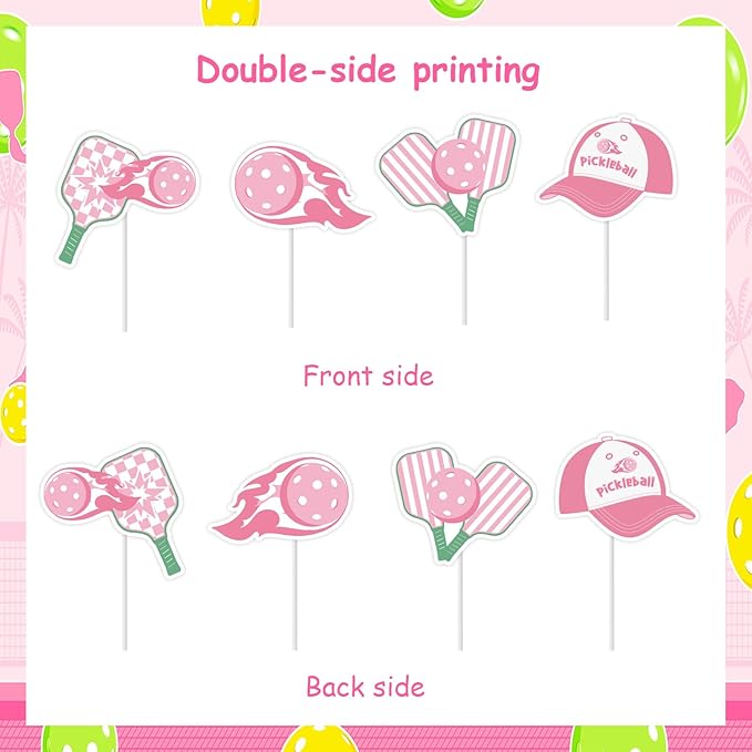 Cheereveal 36 Pieces Pink Pickleball Cupcake Toppers for Girls Women, Pickleball Rackets Cupcake Picks, Retirement Sports Themed Birthday Baby Shower Party Decoration Supplies