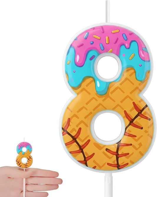 Conelist 8th Baseball Ice Cream Drip Birthday Number Candles Baseball Drip Cake Topper Candle Cupcake Topper Decoration for Sport Theme Happy Birthday Party Favors Anniversary Supplies(1 Pcs)