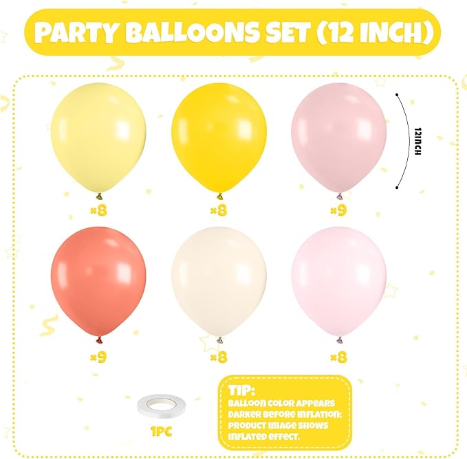 Pink and Yellow Balloon,50PCS 12 Inch Boho Pink Balloons Retro Orange Pastel Pink Yellow Nude Ballons for Girls Birthday Autumn Baby Shower Wedding Engagement Flower Fall Party Decorations