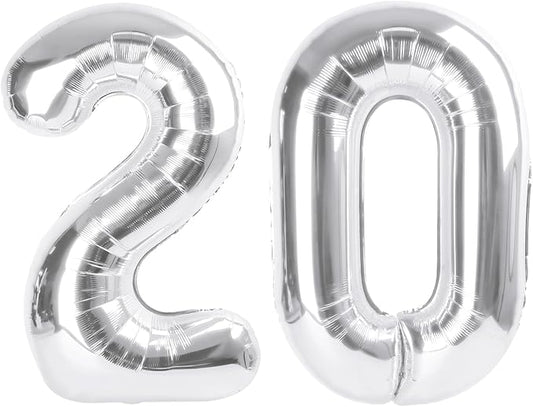 Number 20 Balloon Silver 40 Inch, Large Happy 20th Birthday Decorations for Women, Foil Balloon Number for Wedding Marriage Proposa Big Events Family Reunions Party Supplies