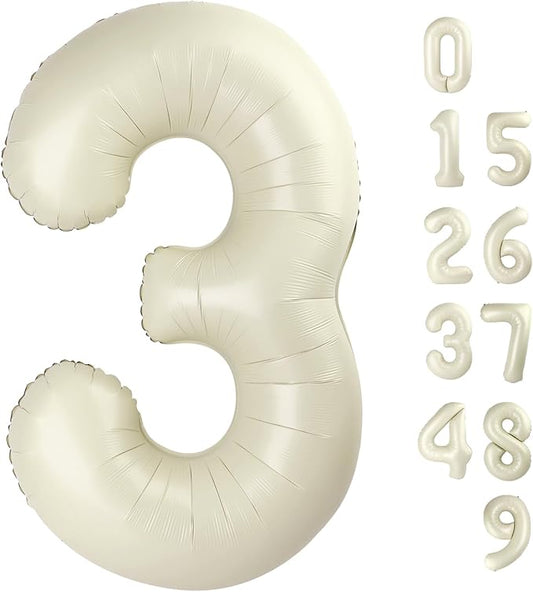 Numbers Balloon 3, 40 Inch Large Cream White Balloon for Three Year Old Birthday Decor, 3 13 30 31 Birthday Party Decorations for Wedding Supplies