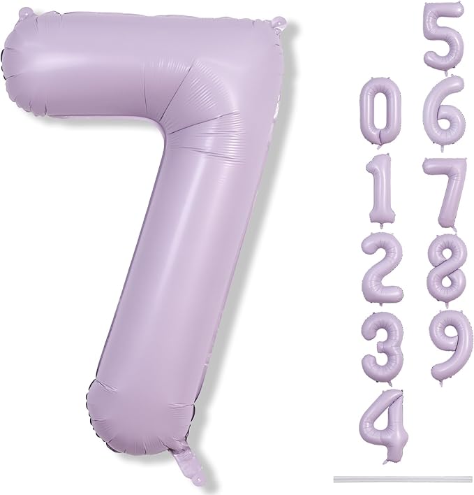 40 Inch Balloon Number 7 Pastel Purple, Large Mylar Foil Light Purple Number Seven Balloons Set for Girls Women, Dusty Lilac Globos de Numero 7 Helium Balloons for Girls 7th Birthday Party Decorations