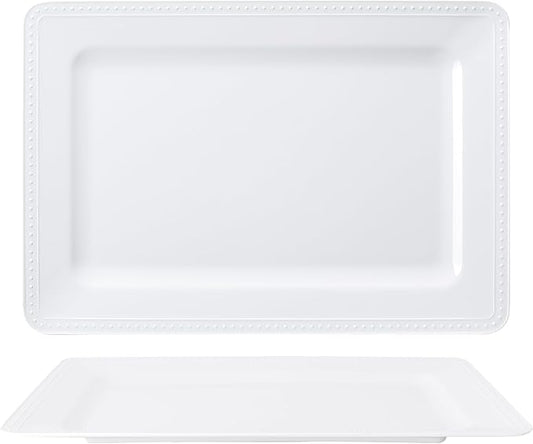 Melamine Large Serving Platter Set for Party Supplies,16"x11" Platters for Serving Food, 2pcs White reusable Serving Tray for Cookie, Fruit, Snack,Party Food Display,Stackable Kitchen CounterTop Tray