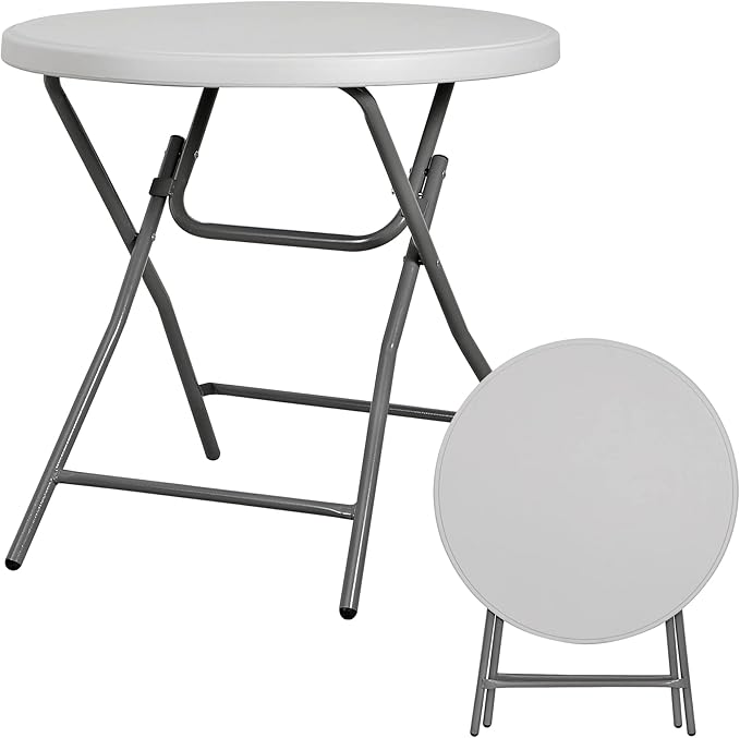 32" Round Folding Table Plastic Card Table Circle Dining Table Heavy Duty Portable w/Handle for Picnic Party Camping Dining Wedding Event Indoor Outdoor Lightweight White
