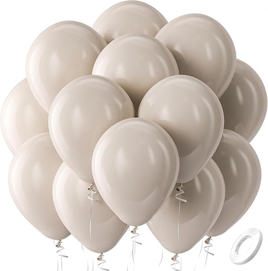 Bezente Cream Balloons Latex Party Balloons - 100 Pack 12 inch Round Helium Beige Ivory Nude Light Brown Tan Boho Neutral Balloons for Graduation Safari Theme Jungle Wedding Party Decorations