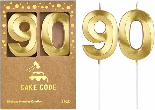 2.76 Inch Diamond Gold 90 Number Birthday Candles, Gold and Cake Number Candles for Party Celebration