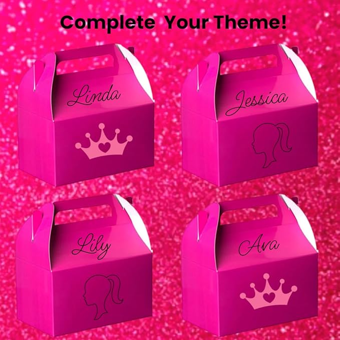 Hammont Candy Boxes Party Favors - 10 Pack Paper Gable Boxes - Ariel Birthday Party Supplies Favor Boxes - Mermaid Birthday Bag & Party Treat Box for Goodies & Gifts –- 6.25" X 3.75" X 3.5" (Pink)