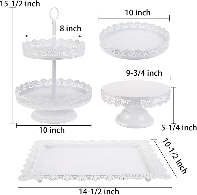 TOPZEA Set of 4 Cake Stands, White Metal Dessert Treat Table Display Stand Set Cupcake Cake Pop Holder, Pastries Tiered Serving Tower Candy Fruit Plate Tray for Wedding, Baby Shower, Buffet