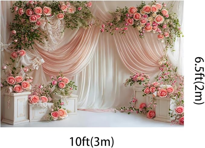 Kate 10x6.5ft Wedding Backdrop Curtain Pink Floral Decor for Ceremony Photography Background Romantic Bridal Shower Party Photo Booth Props with Rose Garland Drapes