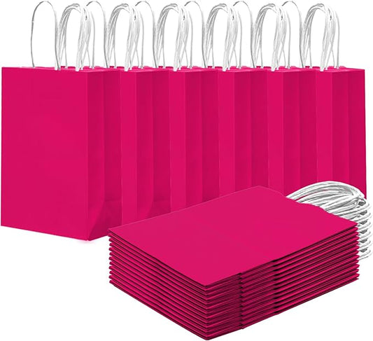qiqee 24PCS Small Gift Bag with Handles Bulk 8.3"x6"x3" Gift Bags Rose Pink Bags Multiple Uses (Small Size)