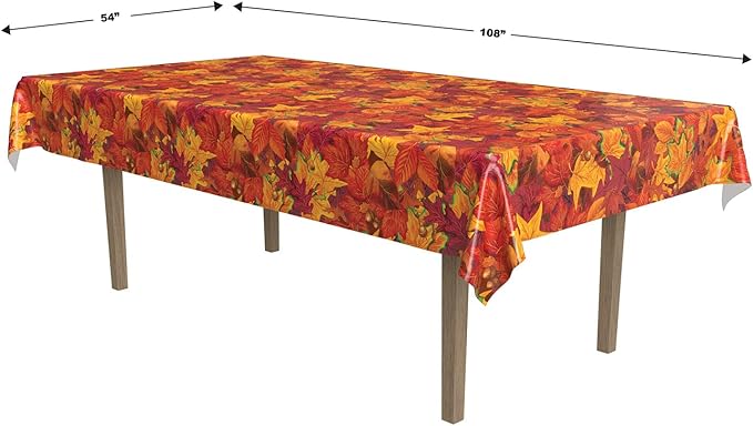 Beistle Fall Leaf Tablecovers, 54” x 108”, 3 Pieces – Plastic Table Cloth, Rectangular Tablecloth