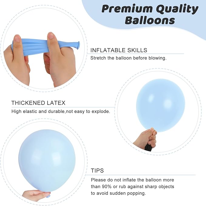 RUBFAC 135pcs Light Baby Blue Balloons Different Sizes 18 12 10 5 Inch for Garland Arch, Latex Pastel Blue Balloon for Baby Shower Gender Reveal Birthday Party Wedding Decorations