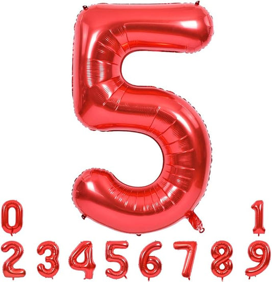 TONIFUL 40 Inch Red Large Numbers Balloons 0-9, Number 5 Digital 5 HeliumFoil Mylar Big Number Balloons for 2026 Mother's Day New Year Eve Graduation Valentine's Day Birthday Party Anniversary Party