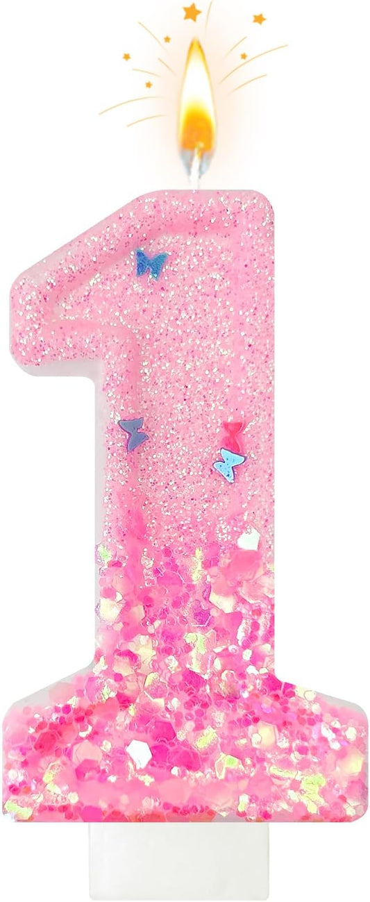 Pink Sequin Birthday Candles, Cake Number Candles, Girls 0th Birthday Decorations, Suitable for Birthday Parties, Anniversary Party Decorations(1)