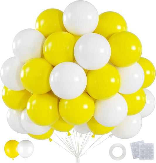 60pcs Yellow and White Balloons Kit, 12 Inch White Yellow Latex Party Balloons for Sunflower & Bee Theme, Gender Reveal, Baby Shower, Spring Wedding, Easter & Graduation Decor