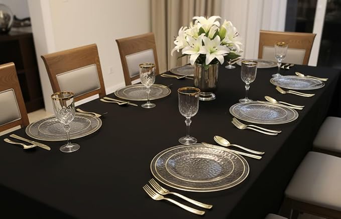 " OCCASIONS " 100 Plates Pack (50 Guests) Wedding Party Disposable Plastic Plate Set -50 x 10'' Dinner + 50 x 7'' Salad/dessert plates (Coastal Clear & Gold)