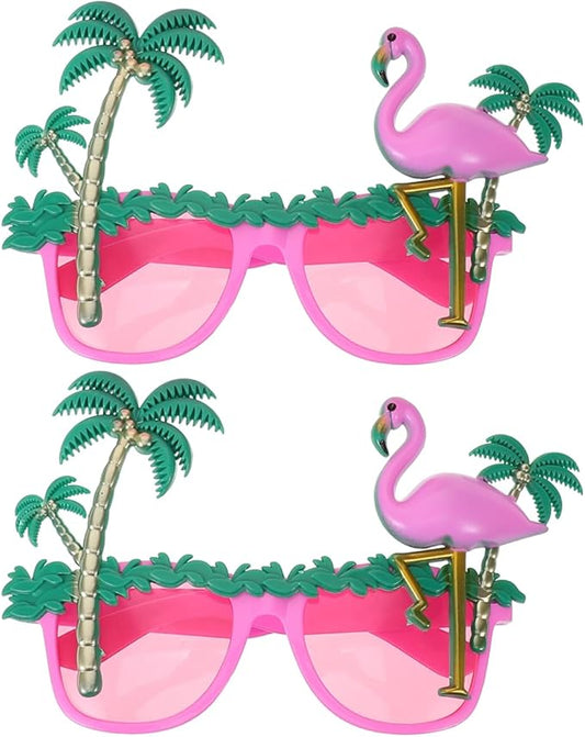 BESTOYARD 2 Pcs Flamingo Sunglasses, Coconut Tree Eyeglasses, Hawaiian Eyewear Props, Summer Photo Booth Accessories