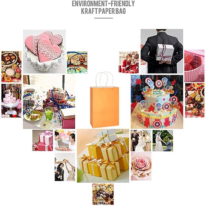 25 PCS Small Gift Bags Orange Kraft Paper Bags with Handles for Party Favors (8.2 x 6 x 3.1 In)