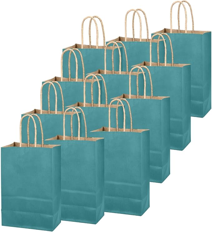 qiqee Slate Blue Gift Bag with Handles Bulk 24Pcs Paper Bags -10.6"x8.3"x4.3"Party Favor Bags - Solid Color