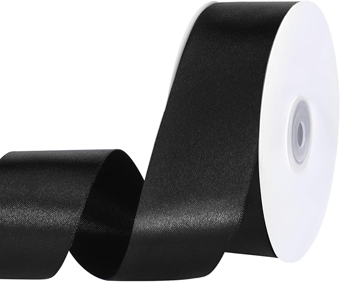 woric Black Ribbon 1 1/2 inch 60 Yards Satin Crafts Fabric Ribbon for Mothers Day Graduation Leis Gift Wrapping Flower Bouquet Crafts Bows Making Party Clothes Decorations
