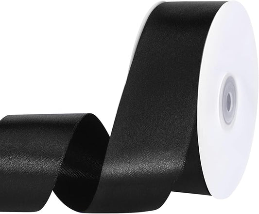 woric Black Ribbon 1 1/2 inch 60 Yards Satin Crafts Fabric Ribbon for Mothers Day Graduation Leis Gift Wrapping Flower Bouquet Crafts Bows Making Party Clothes Decorations