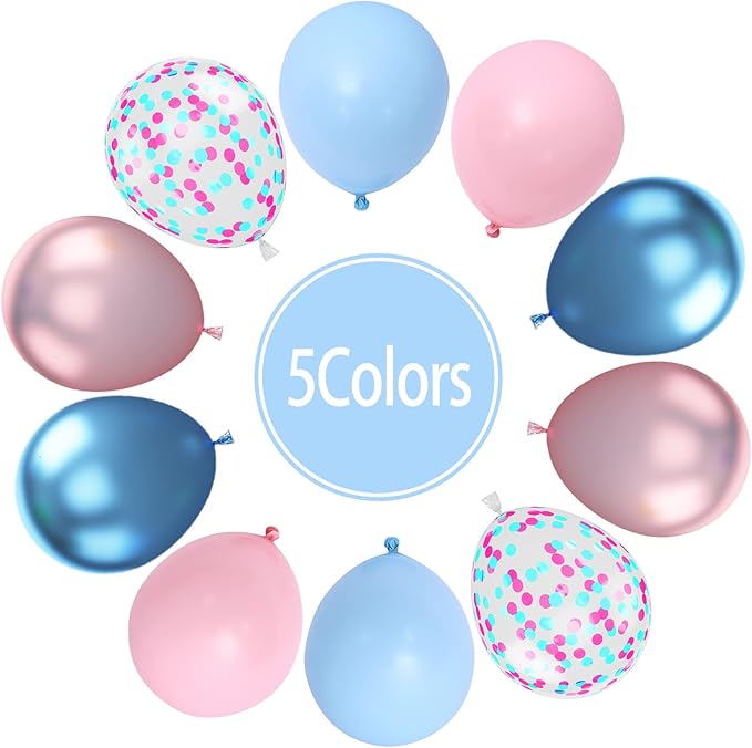 Paready Macaron Pink and Blue Balloons, 60 Pcs 12 Inch Baby Shower Party Balloons, Metallic Blue Pink Balloons for Gender Reveal Birthday Baby Shower Wedding Bridal Shower Party Graduation Decoration