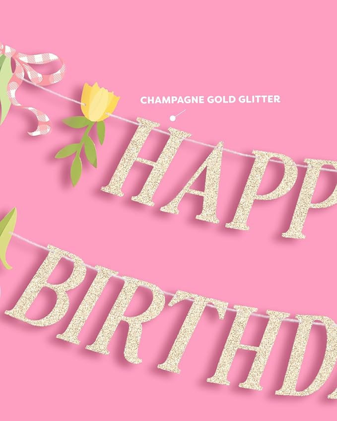 xo, Fetti Floral Happy Birthday Banner | Kids Party, Garden Theme, Tea Party Decorations, Tulips, Flower Garland, Pink, Farmers Market