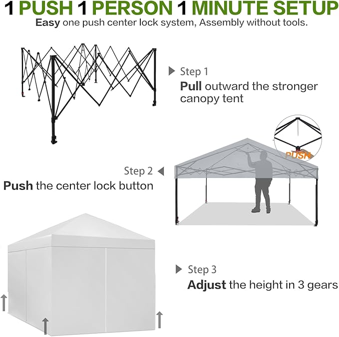 Tunbne 10X10 Comercial Pop Up Canopy Tent with 4 Sidewalls and 6 Pockets, One Push Setup Center Lock, for Beach Patio Outdoor, Case, 8 Stakes, 4 Ropes, 4 Sandbags (Snow White)