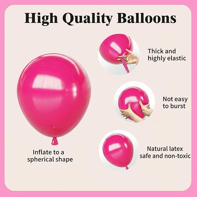 Pink Balloons Set, 65Pcs 12Inch Hot Pink Latex Balloons Baby Light Pink Balloon for Girls Women Baby Shower Wedding Valentine's Day