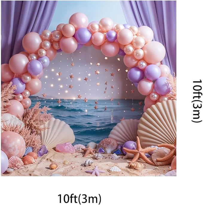 Kate 10x10ft Happy Birthday Party Backdrops for Photography Colorful Balloons Background Hawaii Sand Starfish Shell Backgrounds Bridal Baby Shower Portrait Studio Backdrop