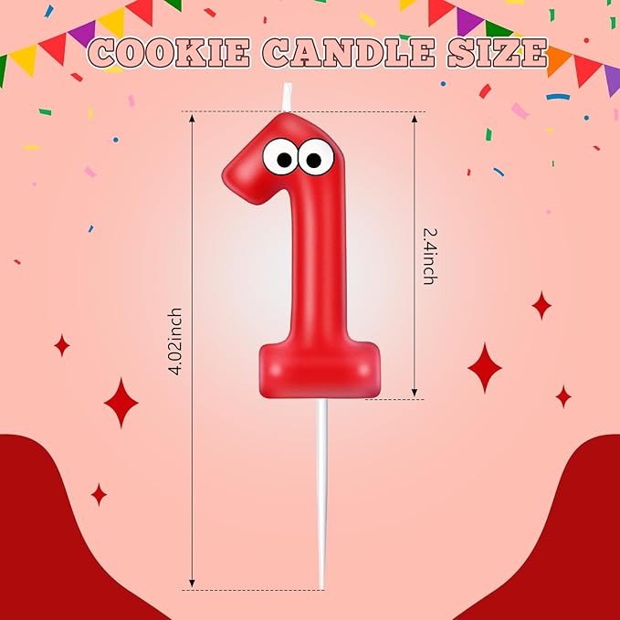 MTLEE Number Birthday Candle Monster Theme Candles Cookies Cake Topper for Girl Boy Cartoon Birthday Party Cake Decorations Supplies(Red,Number 1)