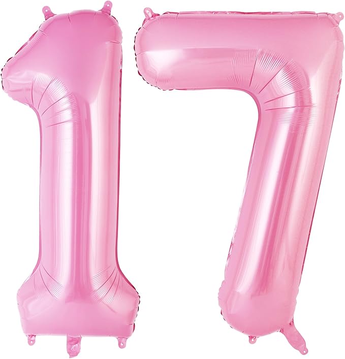 Pink Number 17 Balloons, Big Large Foil Number Balloons, Jumbo Giant Mylar Balloons for Birthday Party Decorations Supplies Anniversary (Number 17)