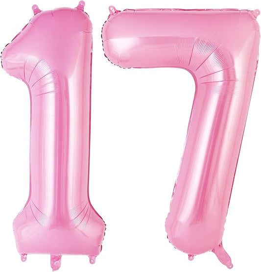 Pink Number 17 Balloons, Big Large Foil Number Balloons, Jumbo Giant Mylar Balloons for Birthday Party Decorations Supplies Anniversary (Number 17)