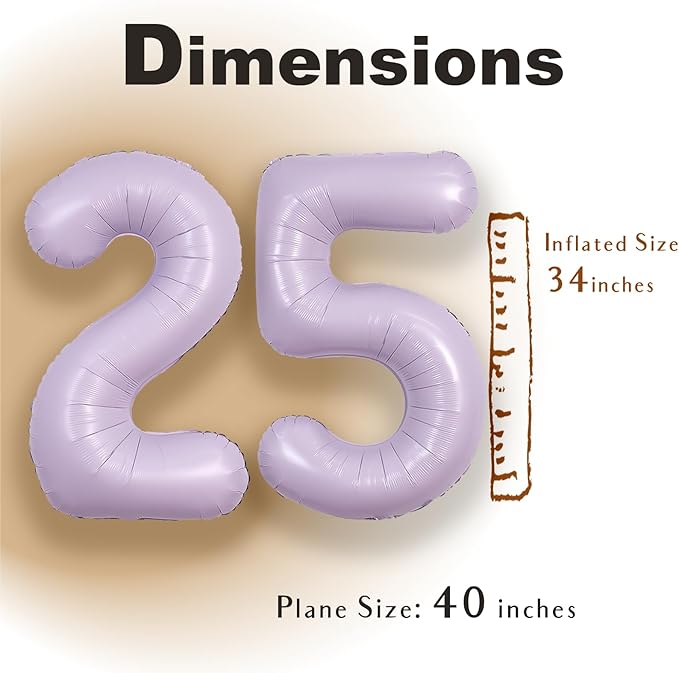 SUWEN 40 Inch Light Purple Large 25 Balloon Number Big Foil Helium Lavender Number Balloons Huge Mylar 0-9 Giant Jumbo Happy 25th Birthday Party Anniversary Decorations