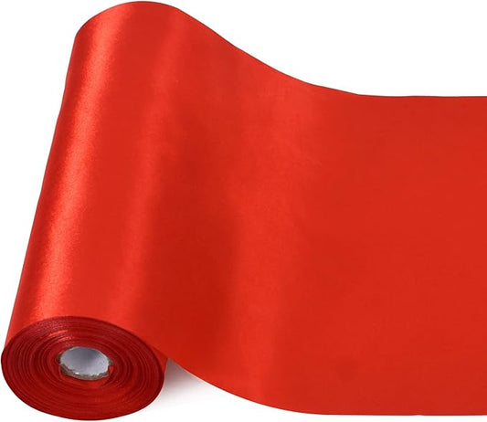 TONIFUL 8 Inch x 22yd Extra Wide Large Red Satin Ribbon Solid Fabric Ribbons for Door Tree Home Outside Bows Decor Cutting Ceremony Kit Grand Opening Chair Sashes Sewing Crafts Wedding Car Decoration