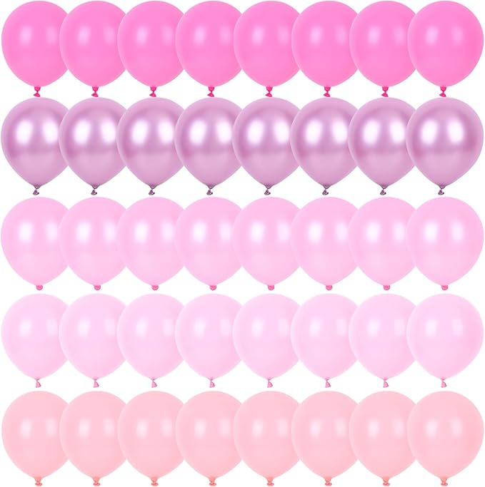 RUBFAC Pink Balloons Set, Metallic Pearl Pastel Light Pink Party Balloons 12 Inch for Girl Princess Birthday Party Decorations Wedding Baby Shower, 65pcs