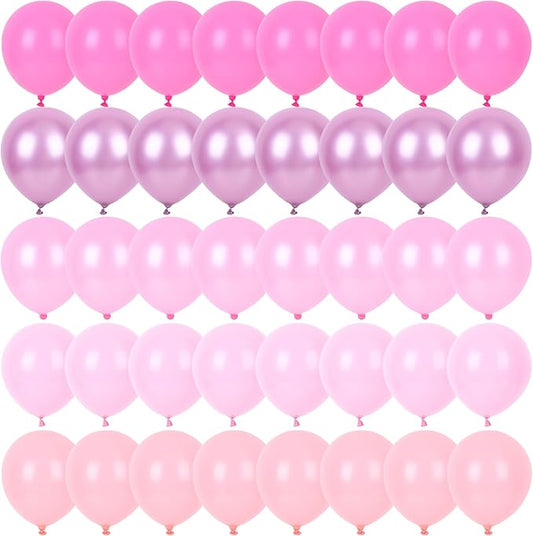 RUBFAC Pink Balloons Set, Metallic Pearl Pastel Light Pink Party Balloons 12 Inch for Girl Princess Birthday Party Decorations Wedding Baby Shower, 65pcs