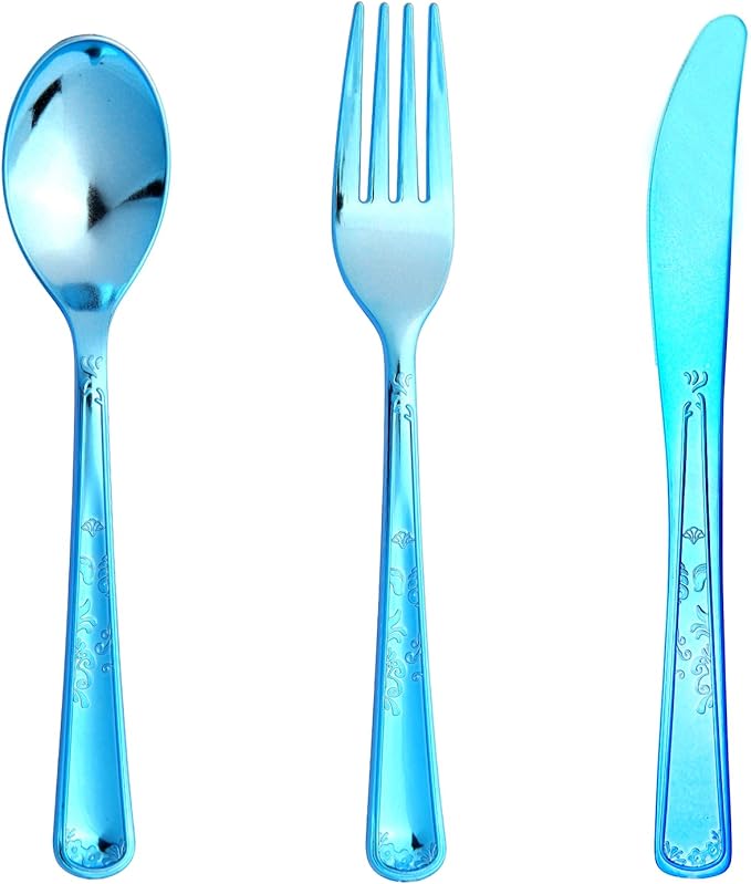 180 Pack Disposable Deep Blue Plastic Silverware Contain 60 Forks,60 Spoons,60 Knives, Solid and Durable Plastic Cutlery Utensils Set Perfect for Parties,weddings.