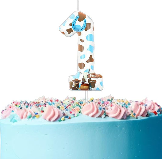 Conelist Cowboy Birthday Number Candle 1, My First Rodeo Cake Topper Pastel Number Candle for Birthday Cake Cowboy 1st Baby Theme Anniversary Celebration Baby Shower Party Decoration Supplies