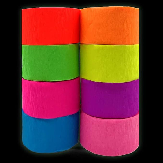 880feet Blacklight Party Streamer Decorations 8 Rolls Glow Crepe Paper UV Reactive Fluorescent Neon Paper Streamers Glow Party Supplies and Decorations for Wedding Birthday Neon Fiesta Party
