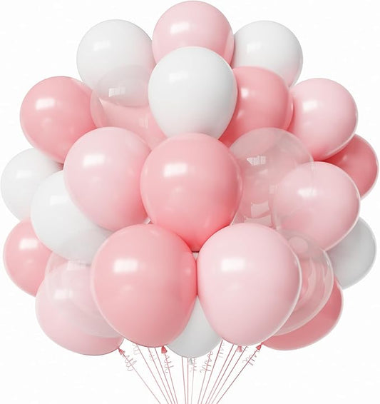 Pink and White Latex Balloons, 60pcs 12 Inches Pink and White with Transparent Balloons for Wedding, Birthday, Baby Shower Party Decorations