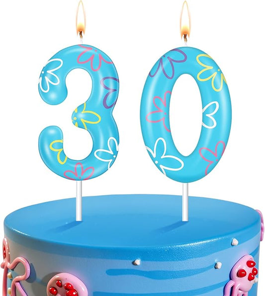 Conelist Sponge Birthday Number Candle for Cake Cute Flower Cloud Decorations Cupcake Toppers Cartoon Numeral Birthday Cake Topper for Sponge Fans Party Decoration Supplies(Number 30)